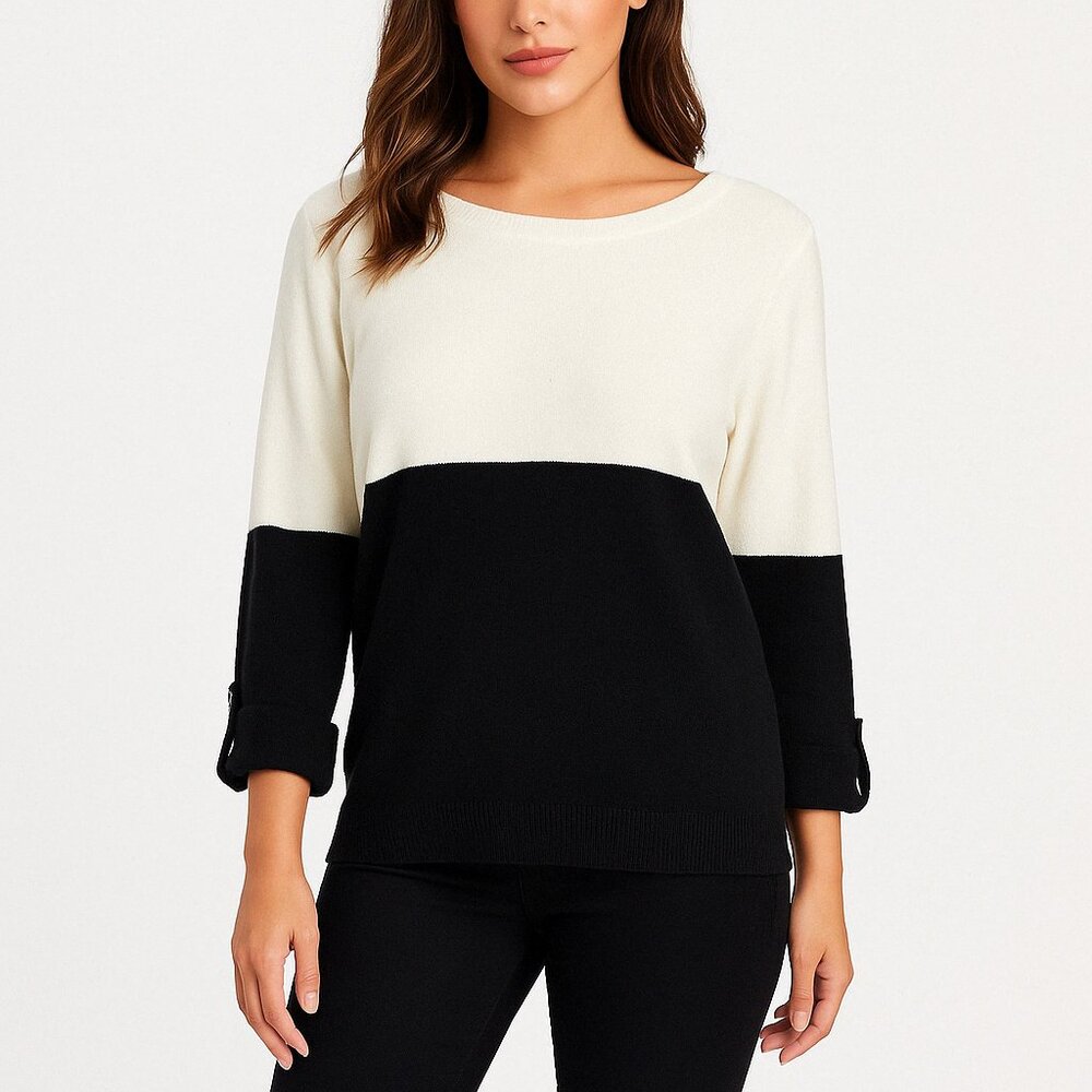 HL (NWT) Colorblock Women's Vanilla Bean Black Sweater Knit Pullover S